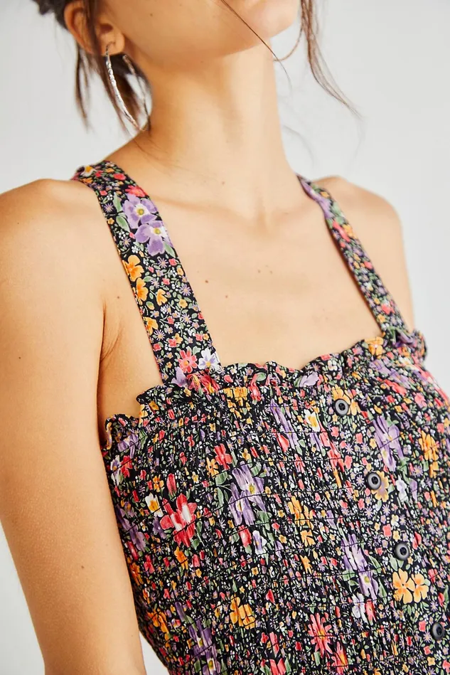 Women Midi Dresses Free People Smocking Button Down Dress Bright Field