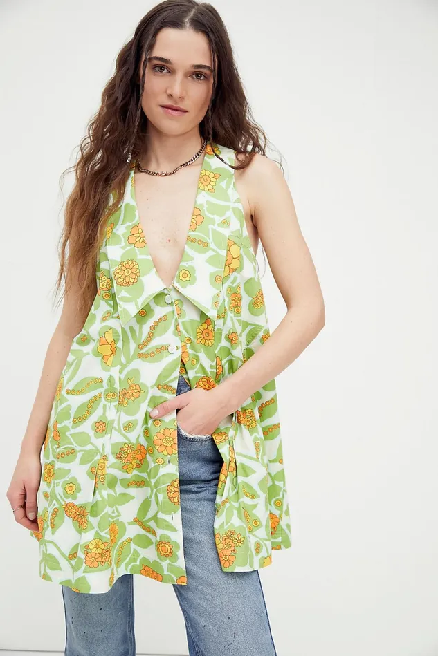 Women Mini Dresses Free People Katie Printed Dress Retro Green Combo