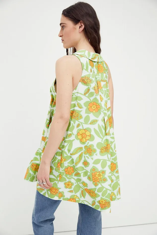 Women Mini Dresses Free People Katie Printed Dress Retro Green Combo