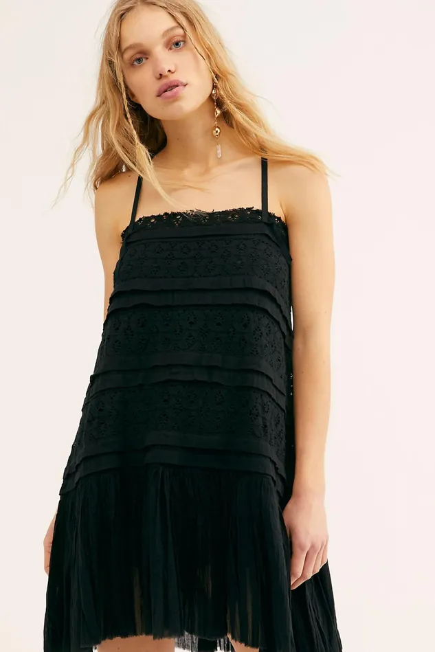 Women Mini Dresses Free People Shailee Slip Black