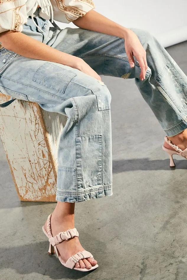 Women Mules Free People Marlena Padded Ruffle Heels Pale Crystal Pink
