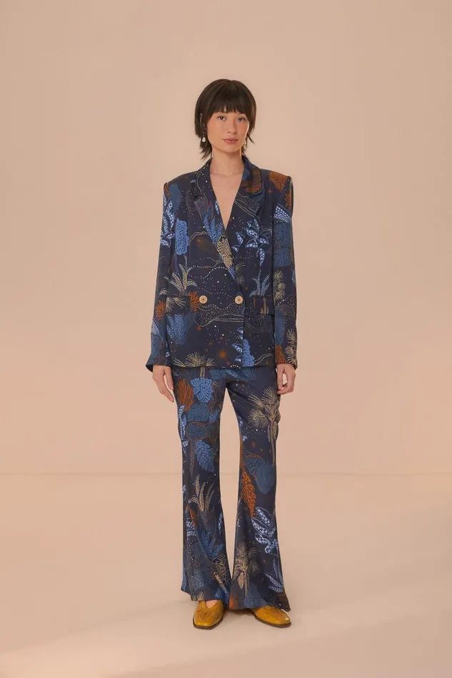 Women Navy Blue Night Jungle Blazer Night Jungle Navy Blue FARM Rio Blazers
