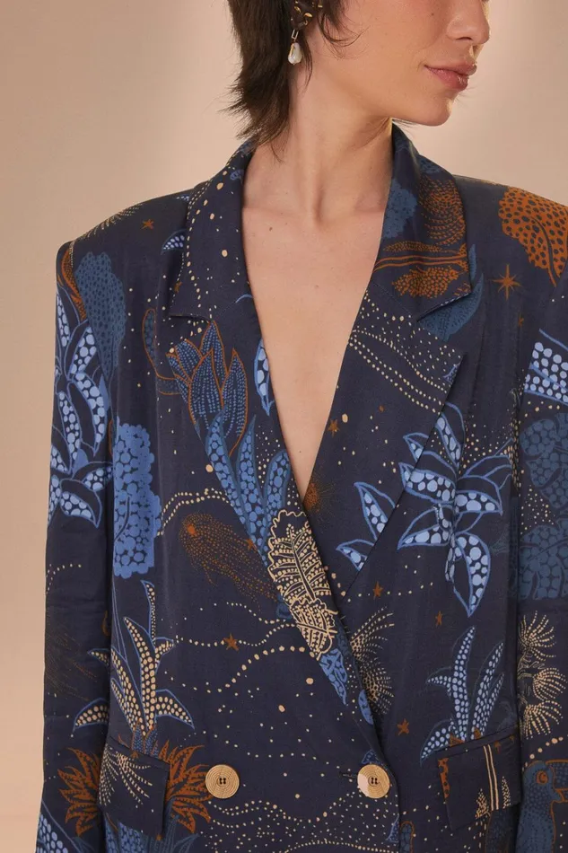 Women Navy Blue Night Jungle Blazer Night Jungle Navy Blue FARM Rio Blazers