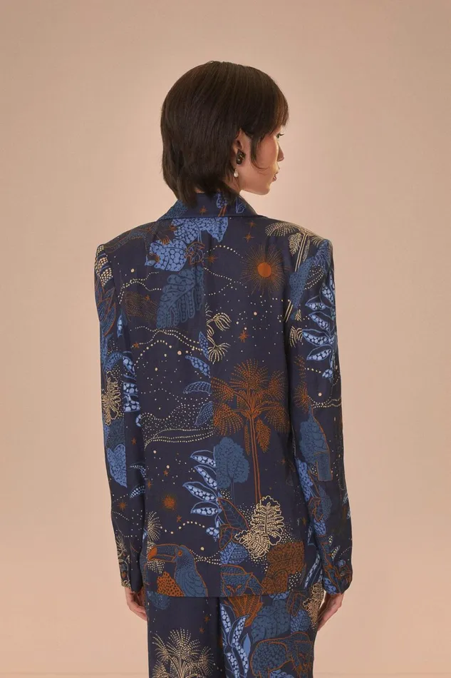 Women Navy Blue Night Jungle Blazer Night Jungle Navy Blue FARM Rio Blazers