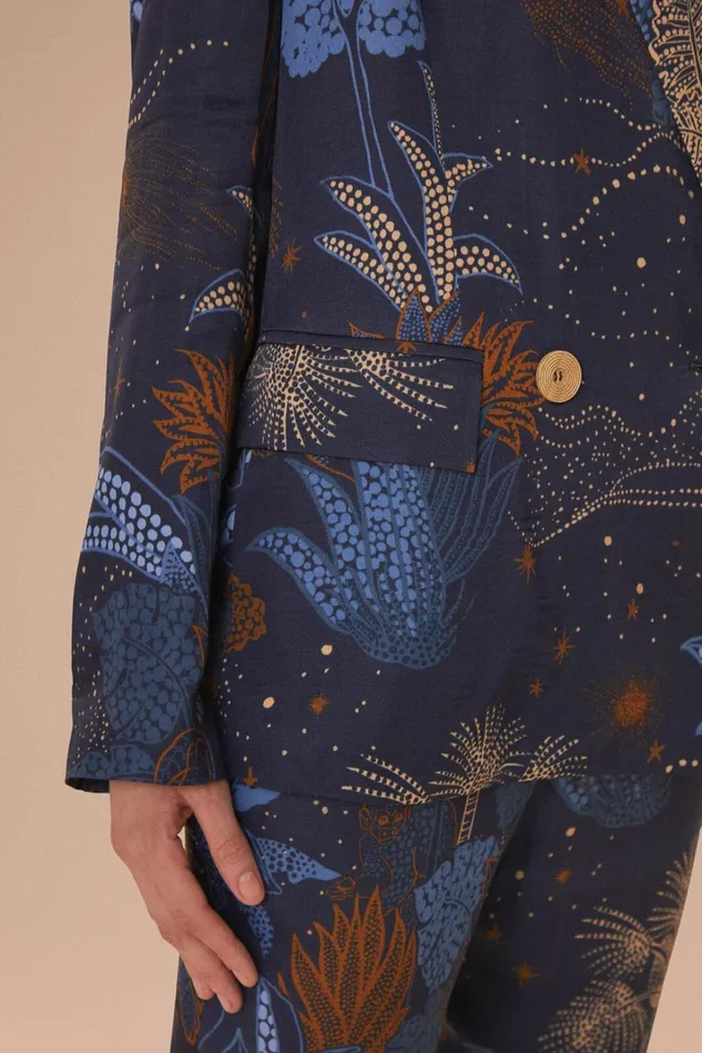 Women Navy Blue Night Jungle Blazer Night Jungle Navy Blue FARM Rio Blazers