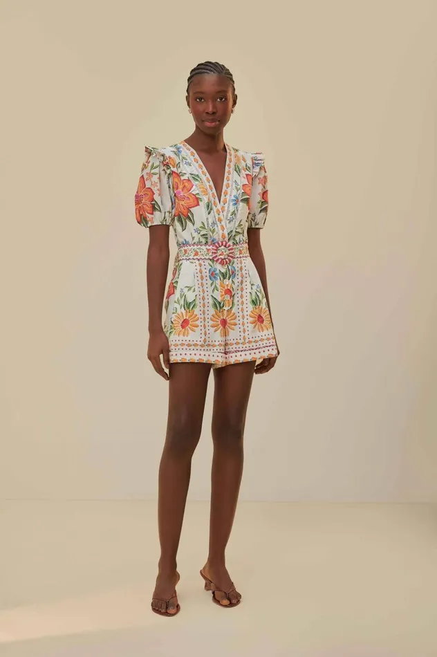 Women OffWhite Bloom Garden LENZING ECOVERO Euroflax Romper Bloom Garden Offwhite FARM Rio Rompers