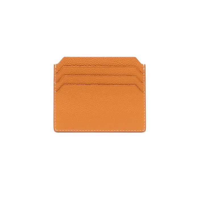 Women Orange Tumbled Leather Credit Card Holder Santoni Small Leather Goods