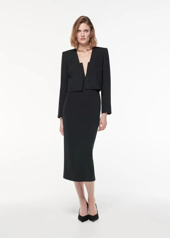 Women Outerwear Roland Mouret Cropped Stretch Wool Silk Jacket