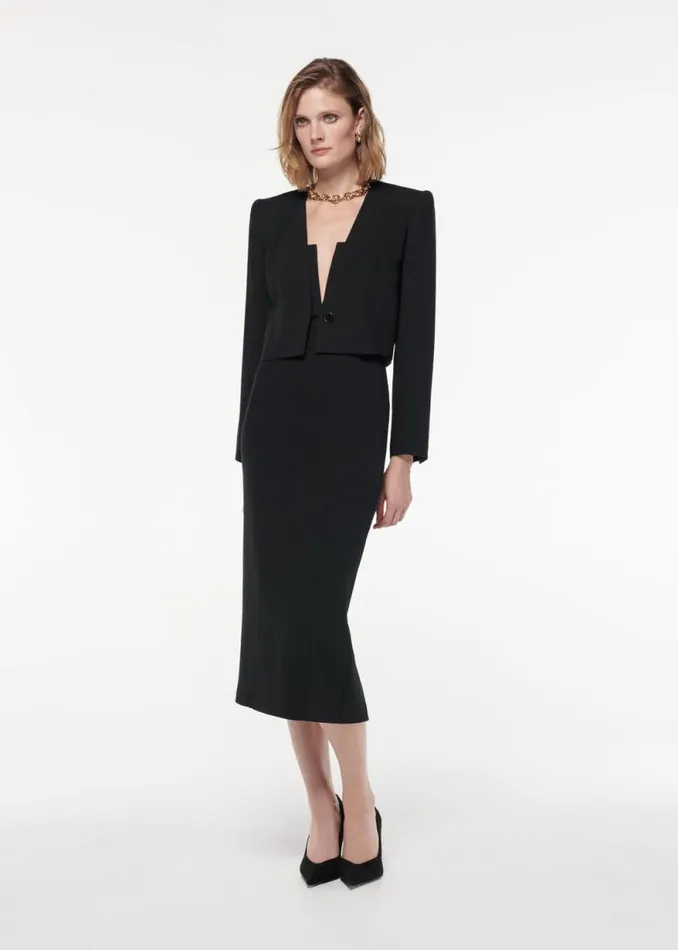 Women Outerwear Roland Mouret Cropped Stretch Wool Silk Jacket