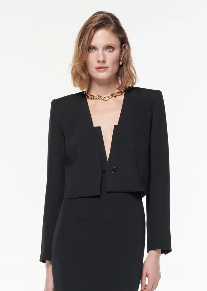 Women Outerwear Roland Mouret Cropped Stretch Wool Silk Jacket