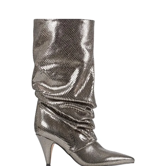 Women Paityn Scrunch Dress Boot Pewter Leather Marc Fisher Boots and Booties