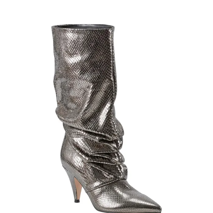 Women Paityn Scrunch Dress Boot Pewter Leather Marc Fisher Boots and Booties