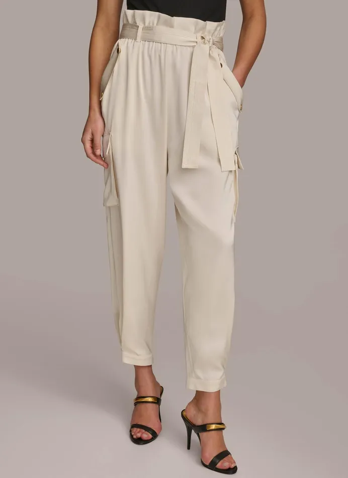 Women Pants Donna Karan CARGO PANT WITH TIE BELT Cream