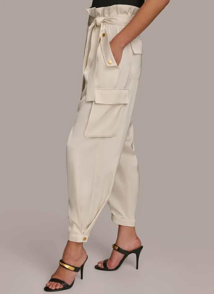 Women Pants Donna Karan CARGO PANT WITH TIE BELT Cream