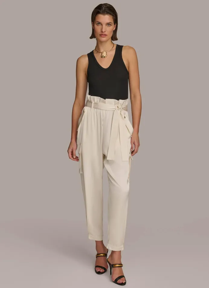 Women Pants Donna Karan CARGO PANT WITH TIE BELT Cream