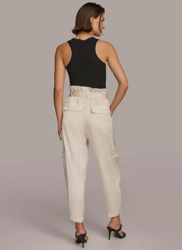 Women Pants Donna Karan CARGO PANT WITH TIE BELT Cream