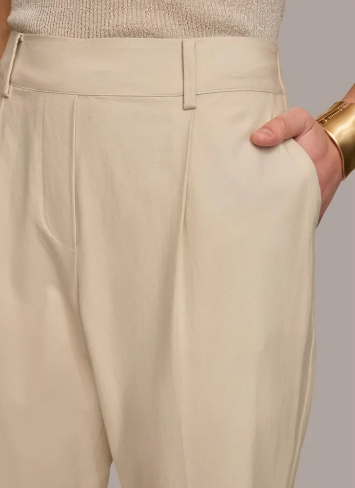Women Pants Donna Karan PULL ON TROUSER WITH PLEATS Beige