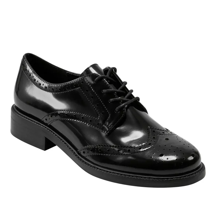 Women Perrie LaceUp Oxford Black Leather Marc Fisher Loafers and Flats