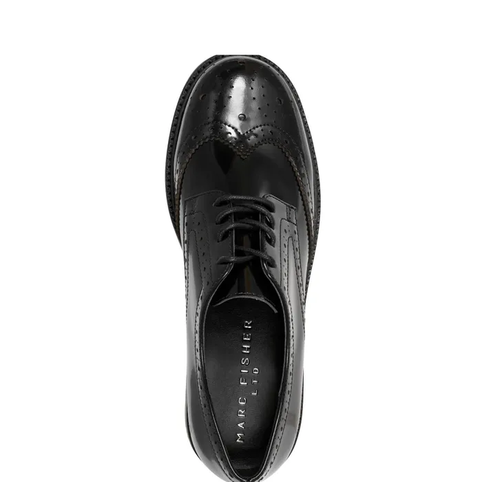 Women Perrie LaceUp Oxford Black Leather Marc Fisher Loafers and Flats
