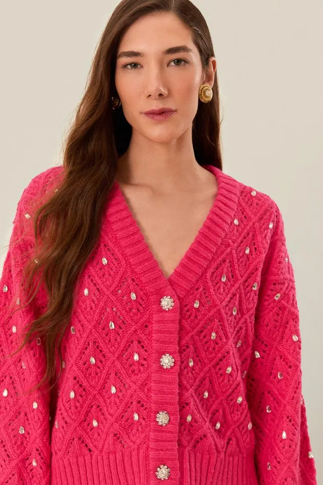 Women Pink Lace Knit Sweater Pink FARM Rio Sweaters and Sweatshirts