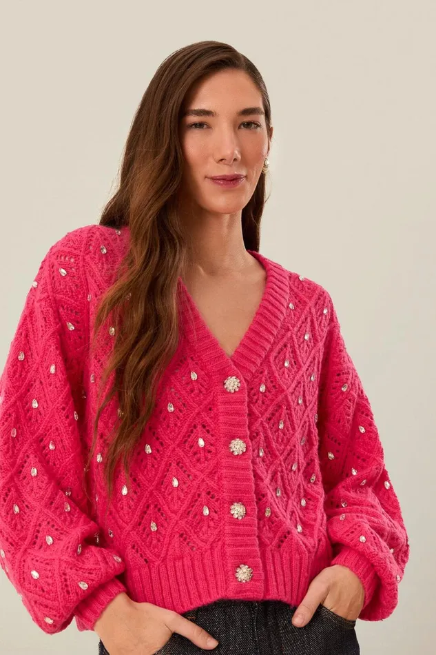 Women Pink Lace Knit Sweater Pink FARM Rio Sweaters and Sweatshirts