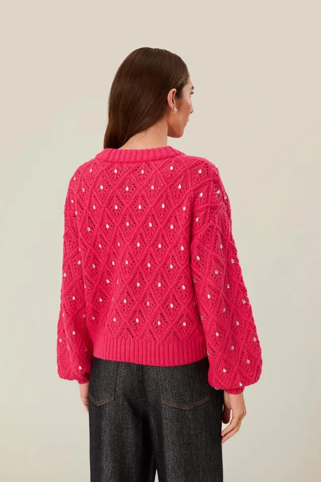 Women Pink Lace Knit Sweater Pink FARM Rio Sweaters and Sweatshirts