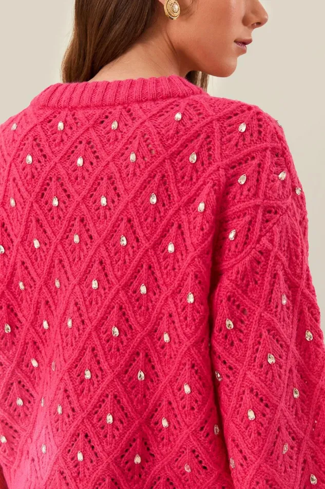 Women Pink Lace Knit Sweater Pink FARM Rio Sweaters and Sweatshirts
