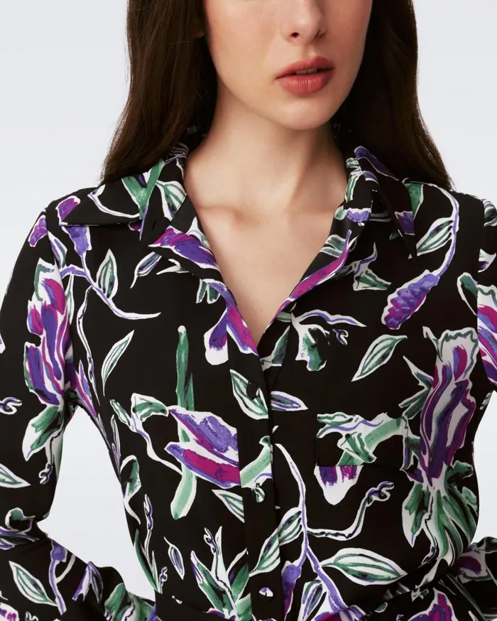 Women Prita Shirt Dress Huge Tulip Fields Violet DVF Dresses Women Prita Shirt Dress Huge Tulip Fields Violet DVF Dresses