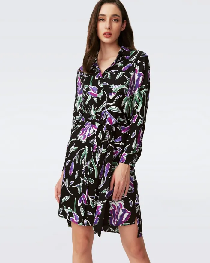 Women Prita Shirt Dress Huge Tulip Fields Violet DVF Dresses Women Prita Shirt Dress Huge Tulip Fields Violet DVF Dresses
