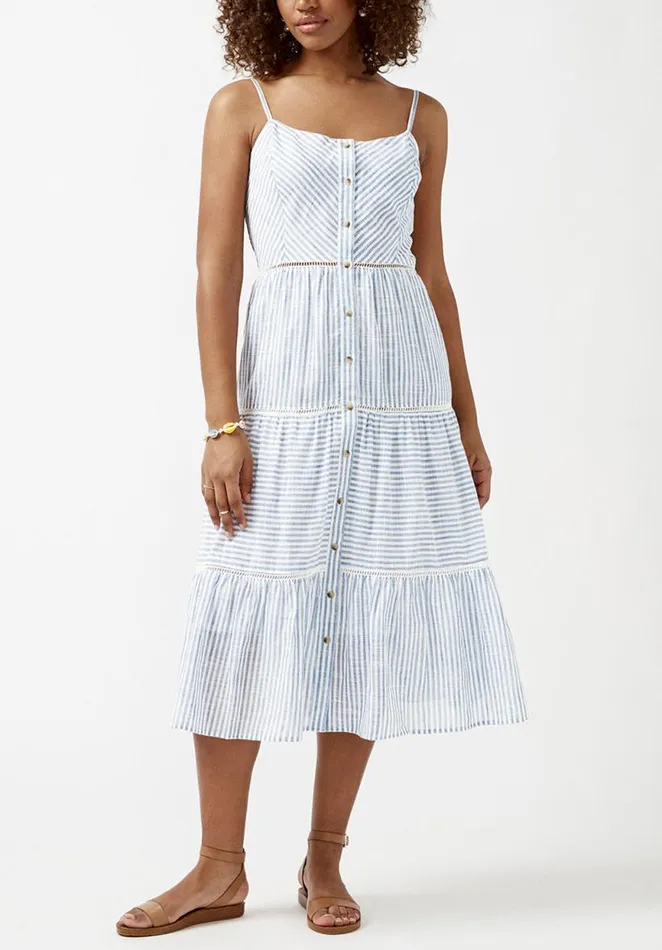 Women Quinby Tiered Stripe Dress Blue Buffalo David Bitton Dresses and Jumpsuits Women Quinby Tiered Stripe Dress Blue Buffalo David Bitton Dresses and Jumpsuits