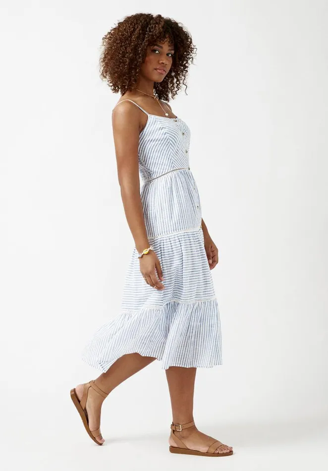 Women Quinby Tiered Stripe Dress Blue Buffalo David Bitton Dresses and Jumpsuits
