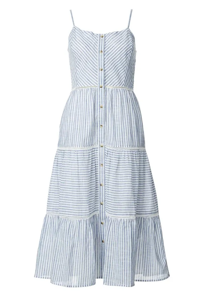 Women Quinby Tiered Stripe Dress Blue Buffalo David Bitton Dresses and Jumpsuits