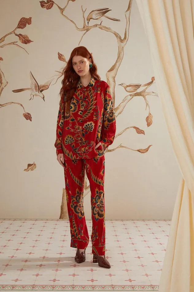 Women Red Maxi Floral Pajama Pants Maxi Floral Red FARM Rio Pants