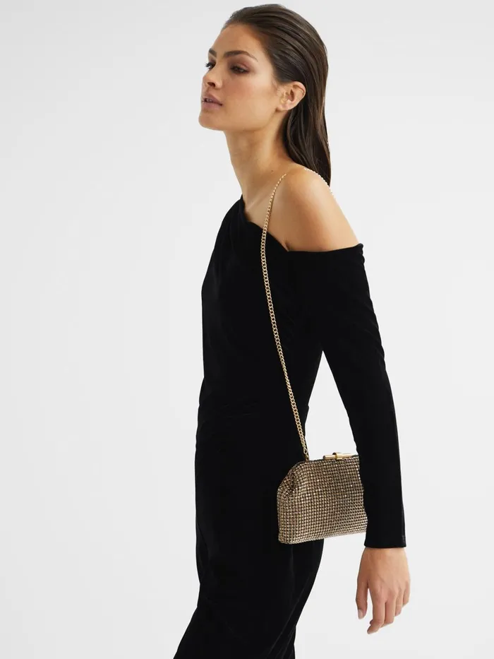 Women Reiss Bags Adaline Embellished Clutch Bag Gold