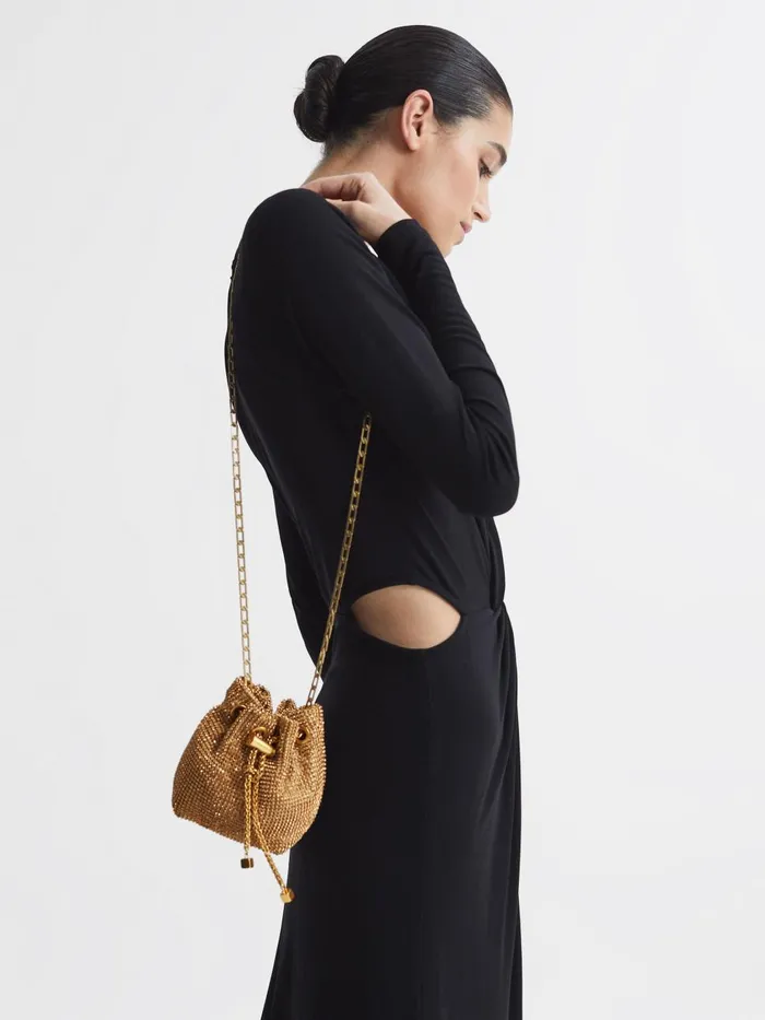 Women Reiss Bags Demi Crystal Mini Bucket Bag Gold