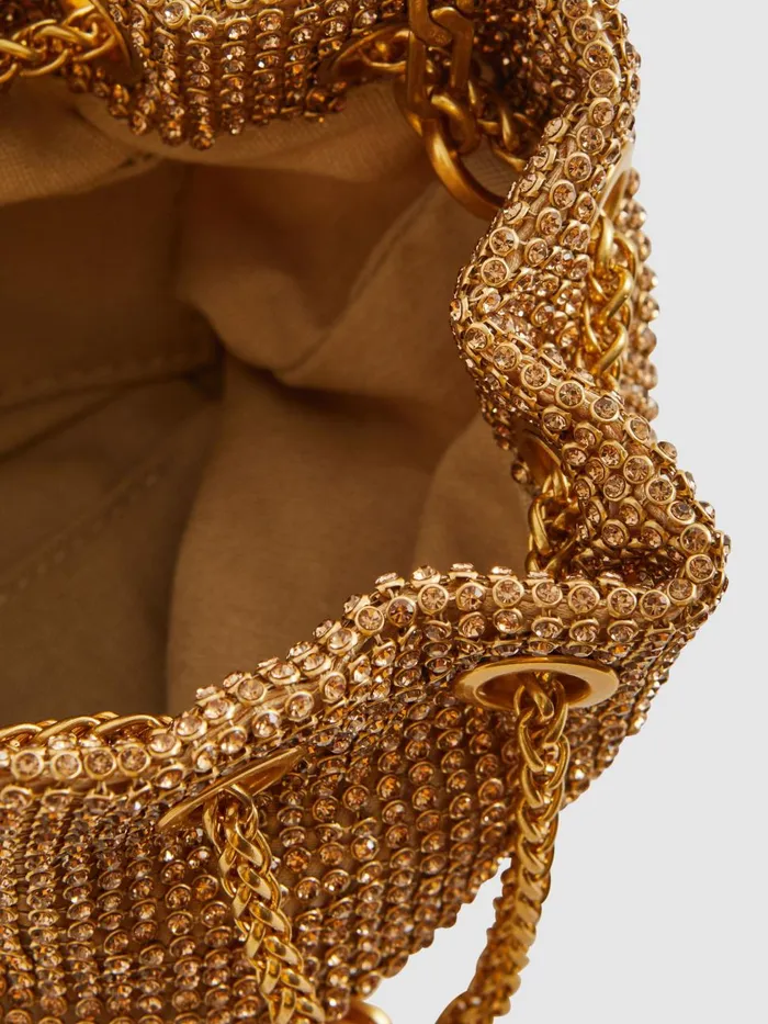 Women Reiss Bags Demi Crystal Mini Bucket Bag Gold