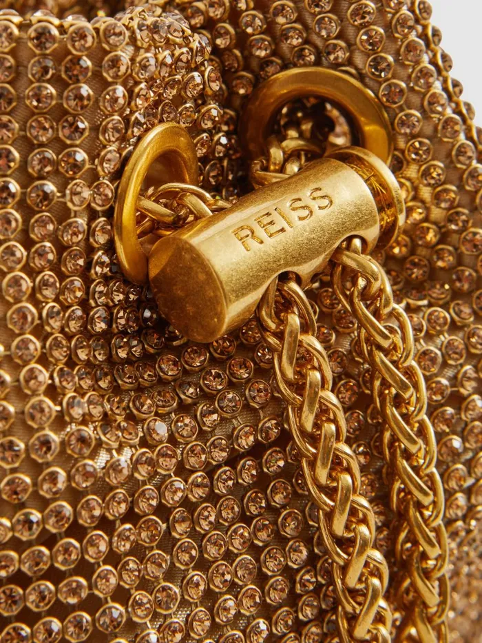 Women Reiss Bags Demi Crystal Mini Bucket Bag Gold