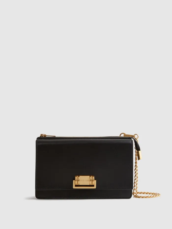 Women Reiss Bags Picton Leather Chain Crossbody Bag Black