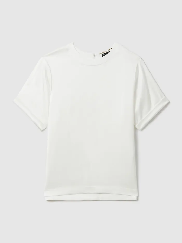 Women Reiss Blouses and Shirts Enid Satin Crew Neck Blouse Ivory