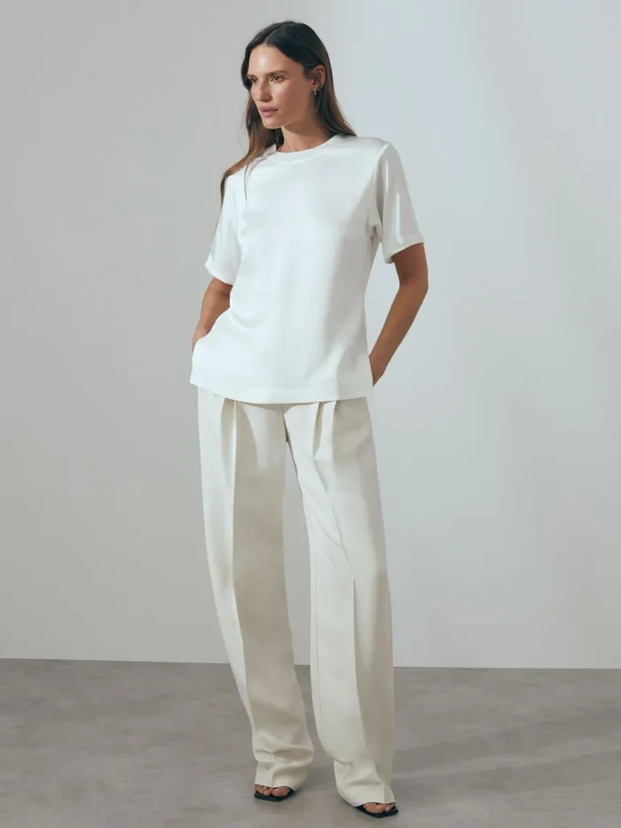 Women Reiss Blouses and Shirts Enid Satin Crew Neck Blouse Ivory