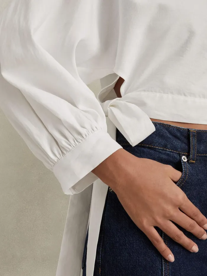 Women Reiss Blouses and Shirts Immy Cropped Blouson Sleeve Top Ivory