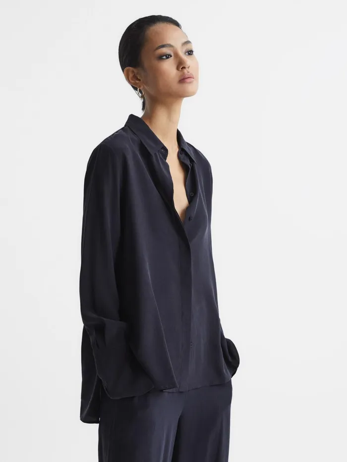 Women Reiss Blouses and Shirts Kia Silk Shirt Navy