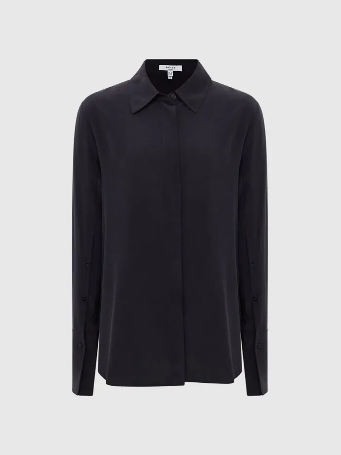 Women Reiss Blouses and Shirts Kia Silk Shirt Navy