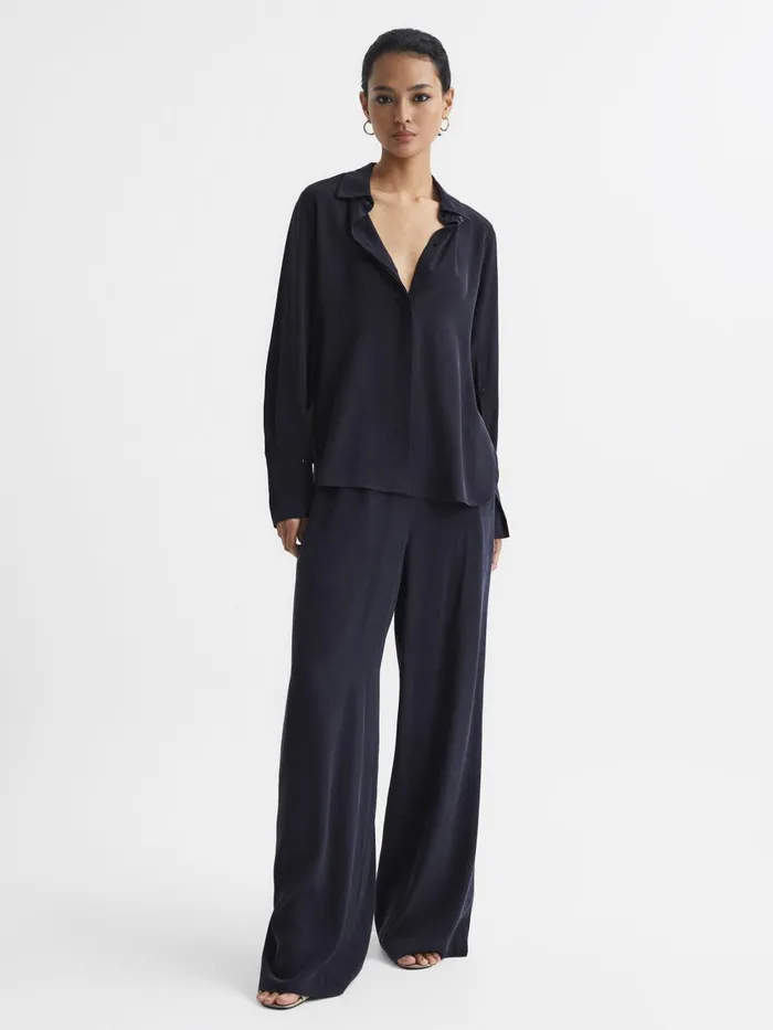 Women Reiss Blouses and Shirts Kia Silk Shirt Navy