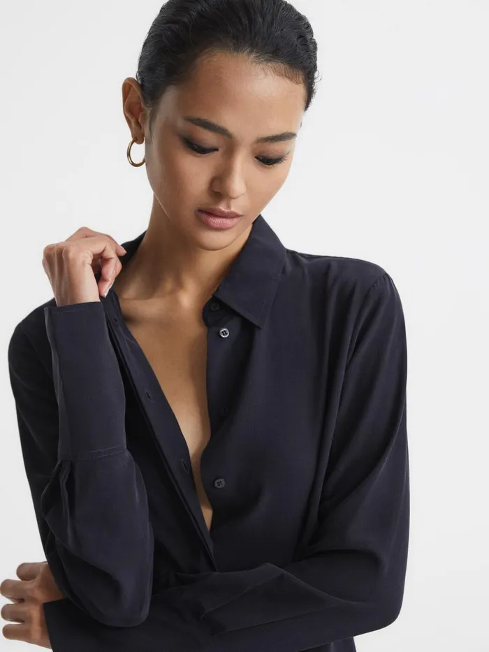 Women Reiss Blouses and Shirts Kia Silk Shirt Navy