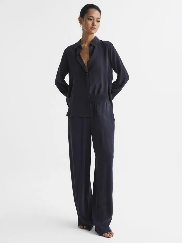 Women Reiss Blouses and Shirts Kia Silk Shirt Navy