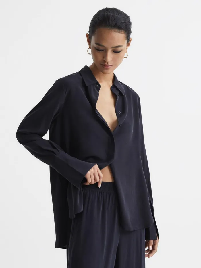 Women Reiss Blouses and Shirts Kia Silk Shirt Navy