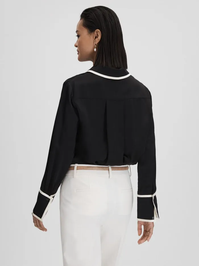 Women Reiss Blouses and Shirts Murphy Silk Contrast Trim ButtonThrough Shirt Black
