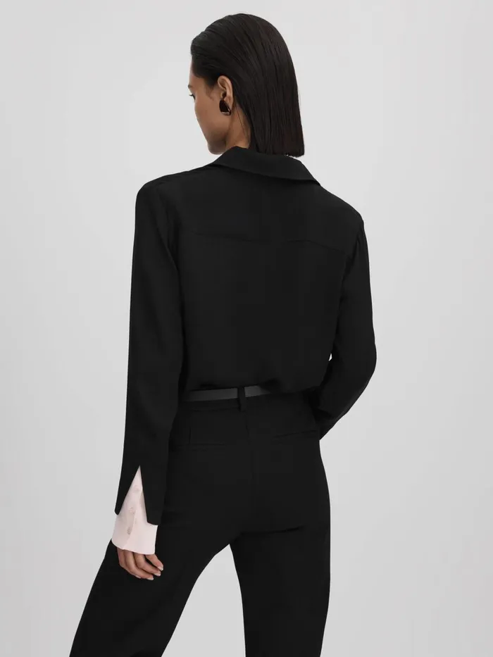 Women Reiss Blouses and Shirts Nila Contrasting ButtonThrough Shirt Blacknude