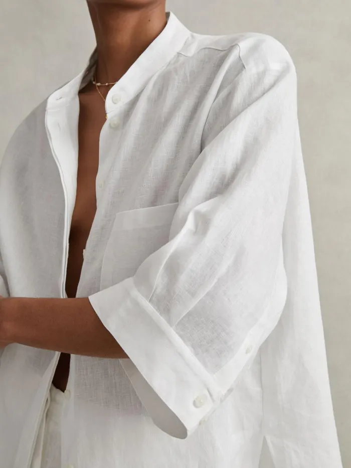 Women Reiss Blouses and Shirts Winona Relaxed Sleeve Linen Shirt White